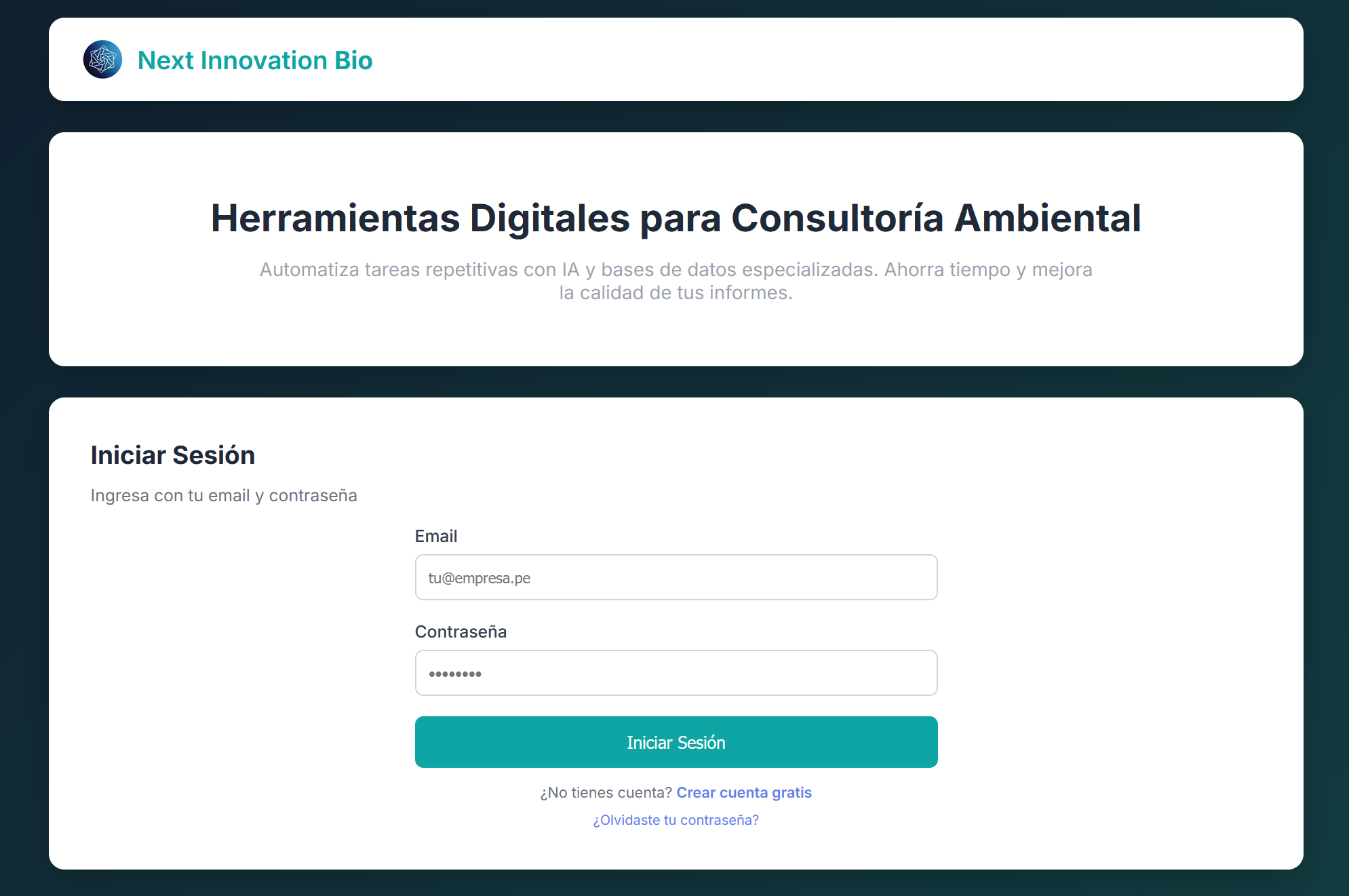 Vista previa de Next Innovation Bio - herramientas digitales para consultoría ambiental